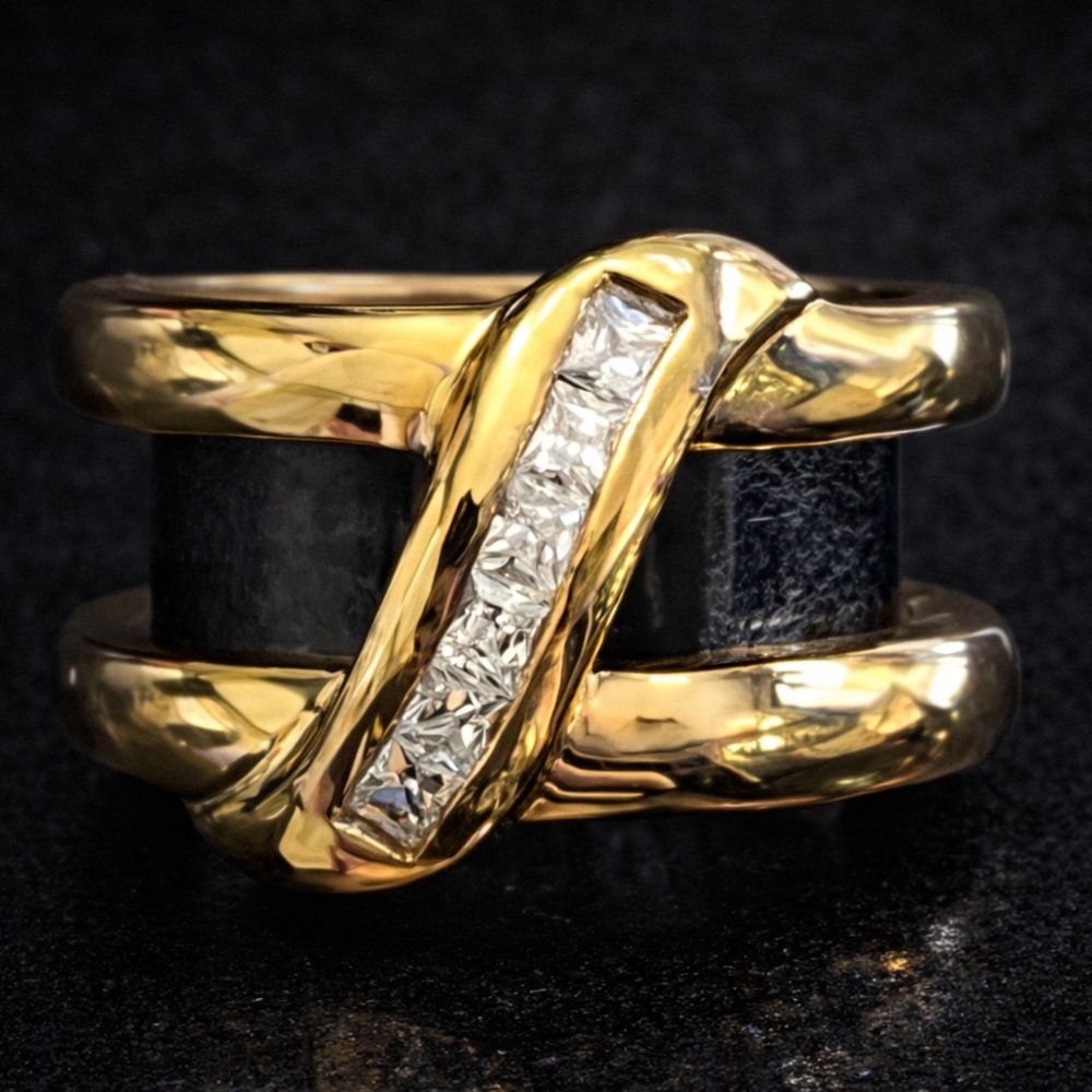 Suzanne Somers vintage CZ princess cut channel set swirl cocktail ring Gold HSN